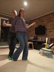 salsa dancing in living room